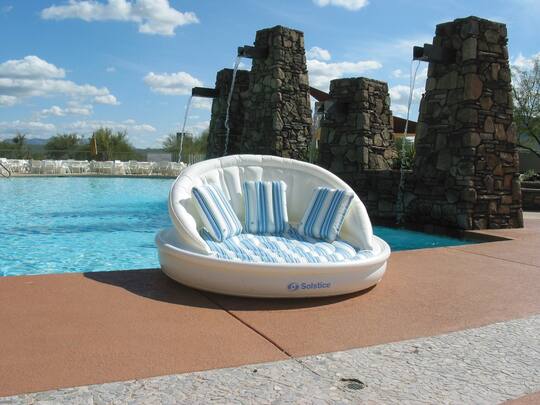 Solstice® 6ft. Inflatable White & Blue Striped Swimming Pool Float